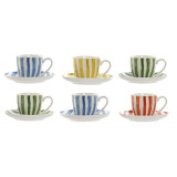 Set of 6 Cups with Plate Home ESPRIT Yellow Blue Green Coral Porcelain Stripes Mediterranean 90 ml