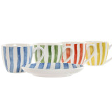 Set of 6 Cups with Plate Home ESPRIT Yellow Blue Green Coral Porcelain Stripes Mediterranean 90 ml