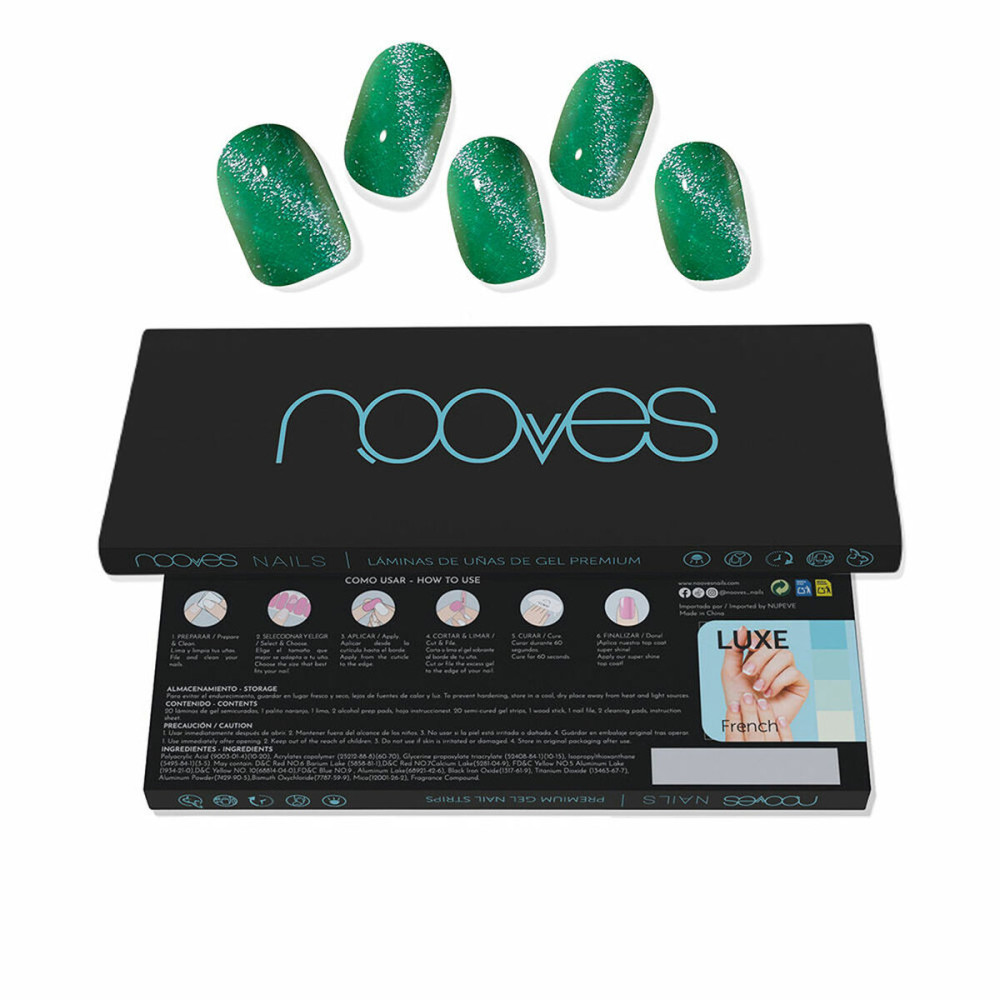 Gel Nail Strips Nooves Láminas De Uñas De Gel Cat eye green 20 Pieces