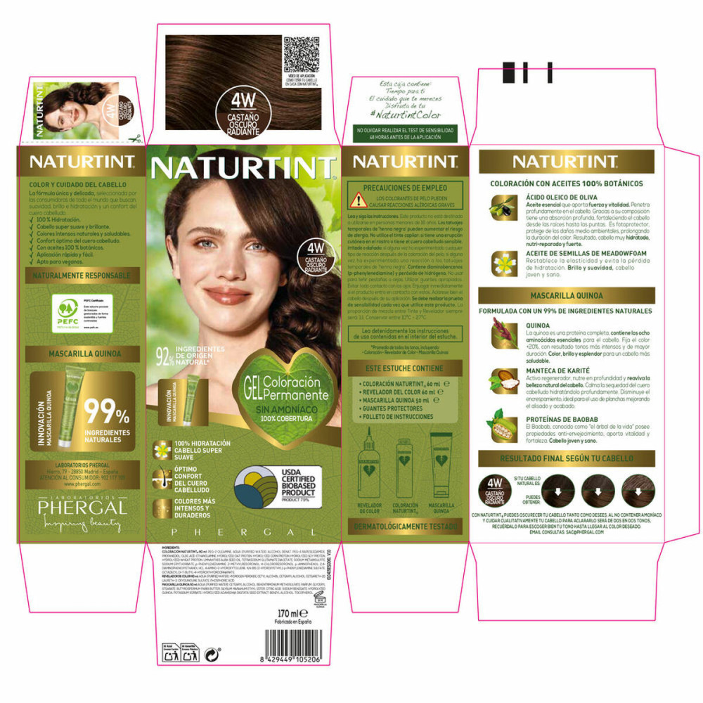 Permanent Dye Naturtint NATURTINT COLORACIÓN 4W-Castaño Oscuro Radiante 170 ml