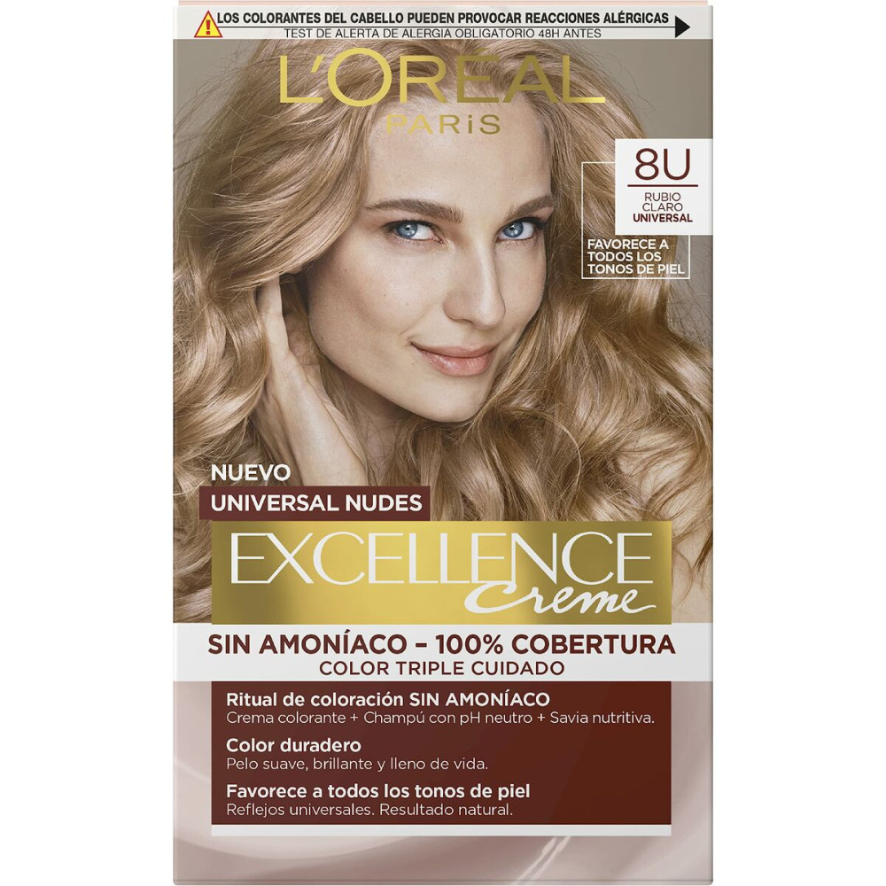 Permanent Dye L'Oréal Paris Excellence Nº 8u-Light Blonde (5 Units)