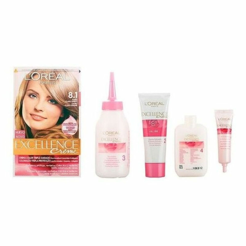 Permanent Dye L'Oreal Make Up Excellence Light Ash Blonde Nº 8,1 Rubio Claro Ceniza Nº 8,1-Rubio Claro Ceniza 192 ml