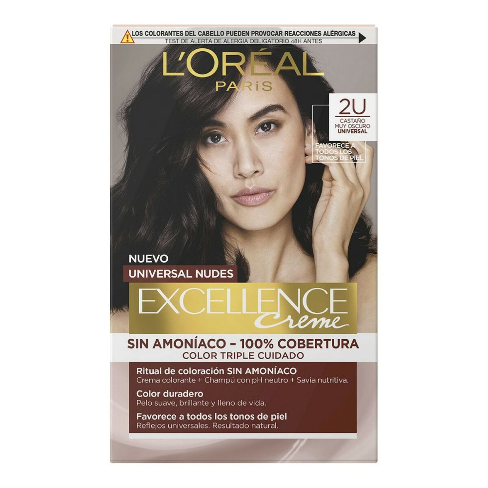 Dye No Ammonia L'Oreal Make Up Excellence 2u-darkest brunette Nº 2u-Darkest Brunette (5 Units)