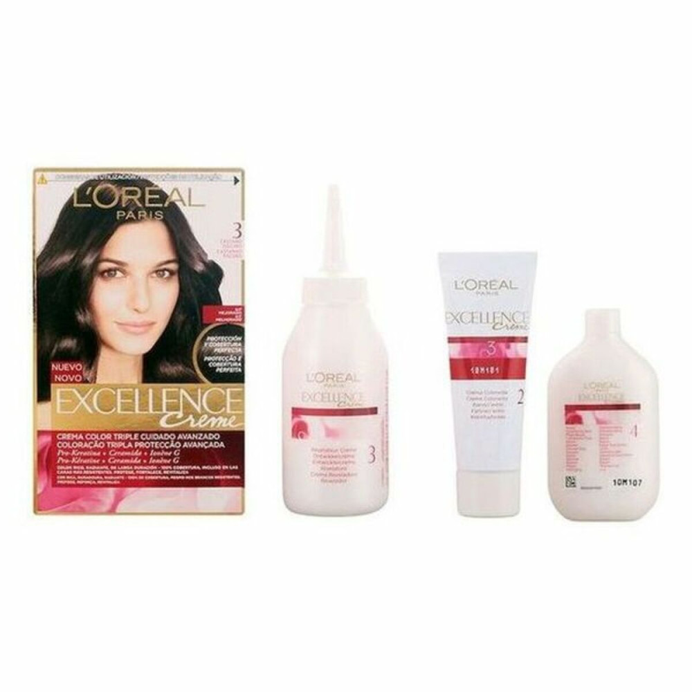 Permanent Dye L'Oreal Make Up Excellence Nº 3 Castano Oscuro Nº 3-Castano Oscuro 192 ml