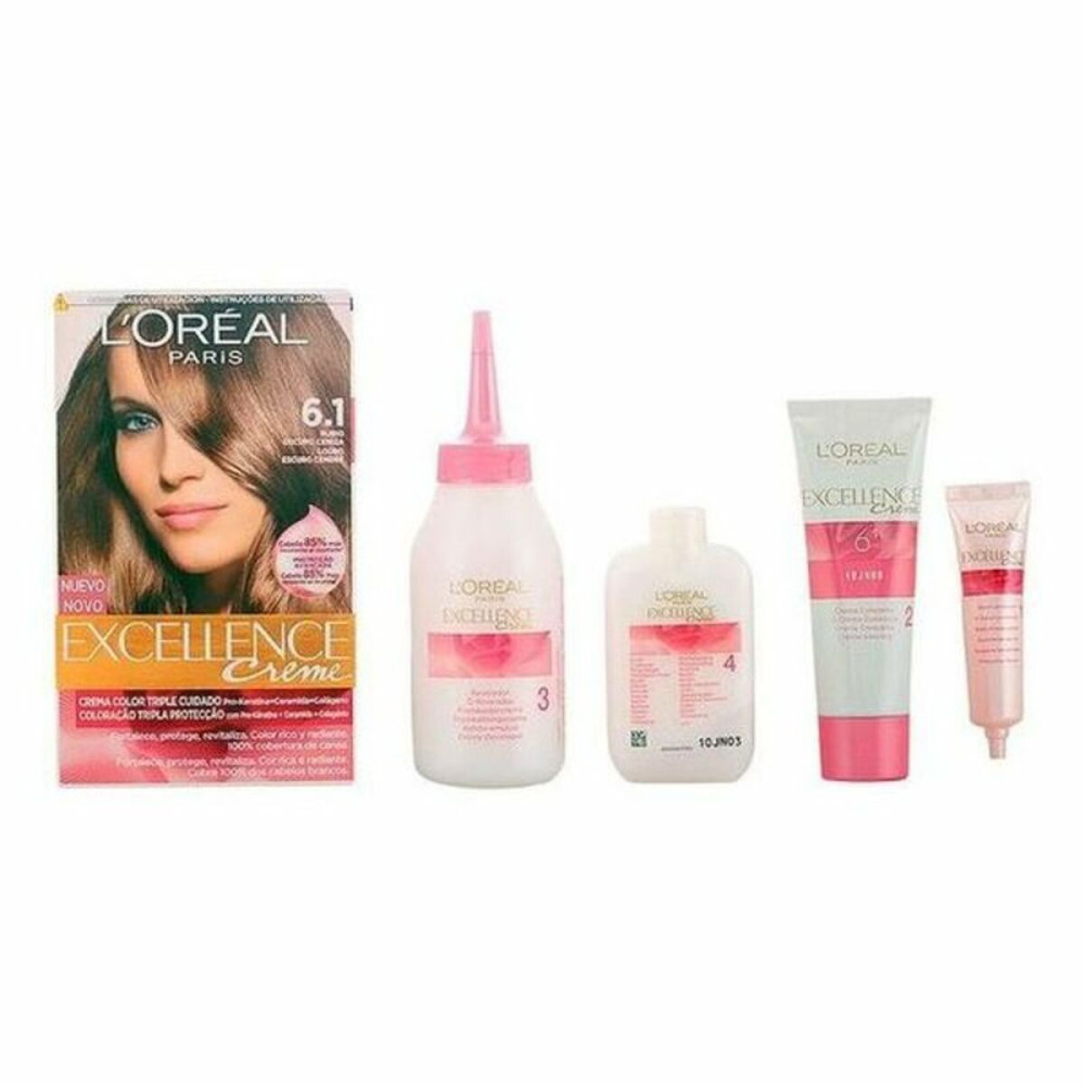 Permanent Dye L'Oreal Make Up Excellence Dark Ash Blonde Nº 6,1 Rubio Oscuro Ceniza Nº 6,1-Rubio Oscuro Ceniza 192 ml