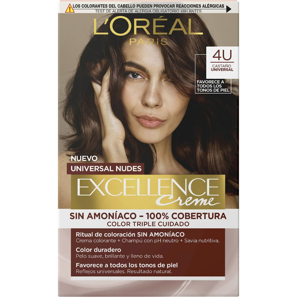 Permanent Dye L'Oreal Make Up Excellence Brown Nº 4u-Brown (5 Units)