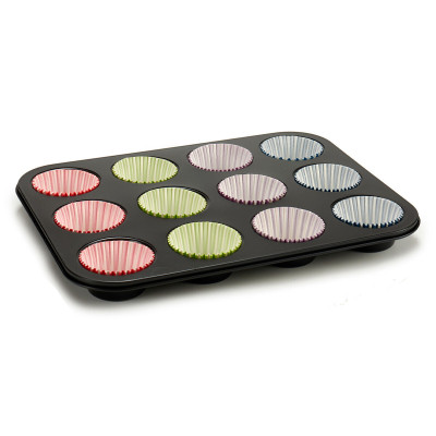 Muffin Tray Kinvara Blue Black Red Green Purple Multicolour 7 x 7 x 3 cm 35 x 3 x 26,5 cm Baking tray (12 Units)