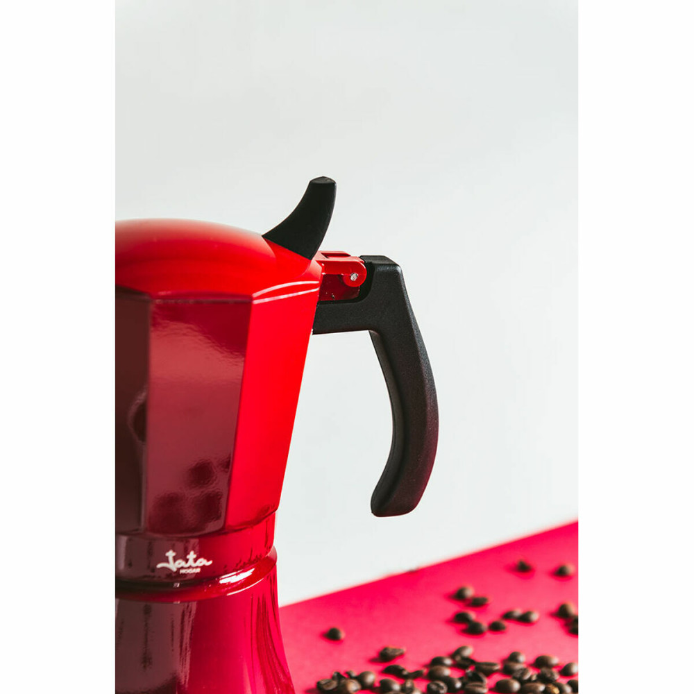 Italian Coffee Pot JATA Cafetera de inducción roja vulcano Red Aluminium 12 Cups (1 Unit)