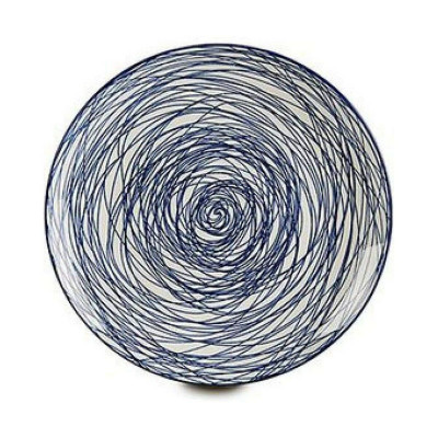 Flat Plate Vessia Blue White Porcelain Stripes 24 x 2,8 x 24 cm
