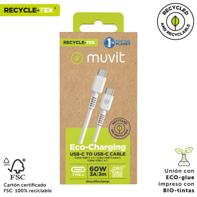 USB-C to USB-C Cable Muvit for Change White 3 m