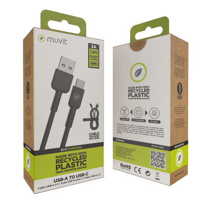 USB to Lightning Cable Muvit for Change Black 1,2 m