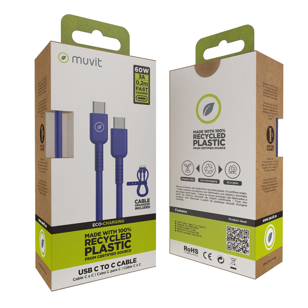 USB-C to USB-C Cable Muvit for Change Blue 0,2 m