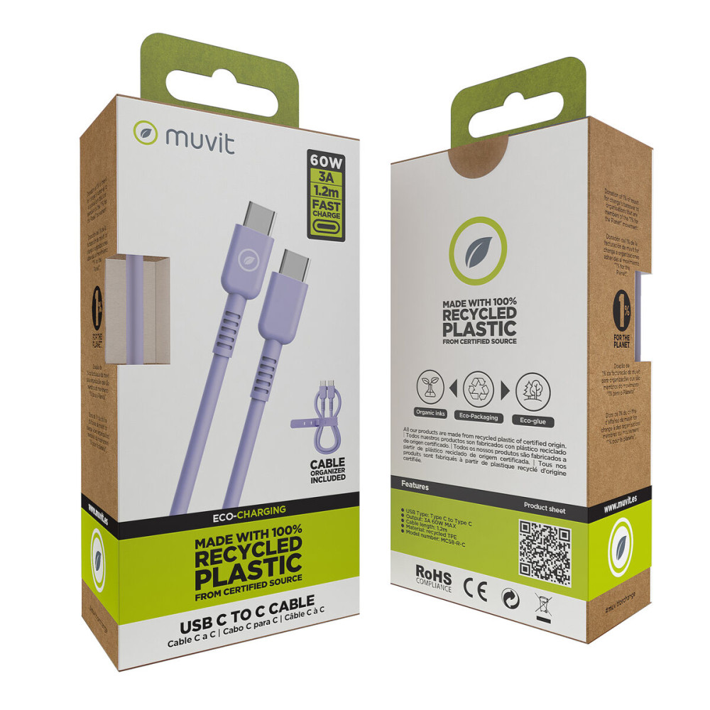 USB-C to USB-C Cable Muvit for Change Lavendar 1,2 m