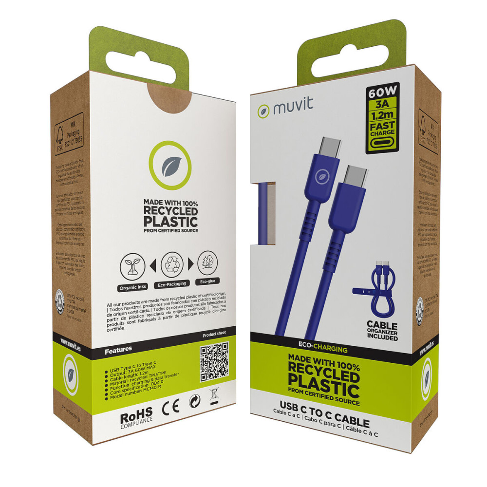 USB-C to USB-C Cable Muvit for Change Blue 1,2 m
