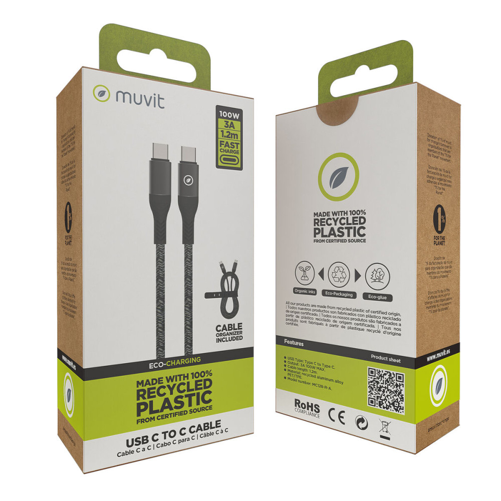 USB-C to USB-C Cable Muvit for Change Black 1,2 m