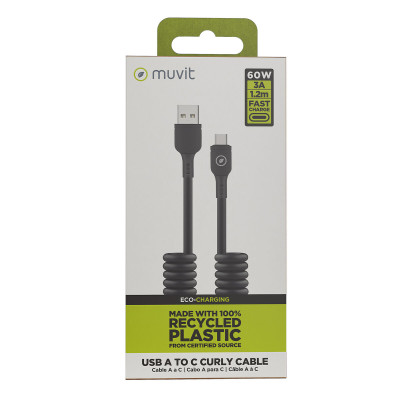 USB A to USB-C Cable Muvit for Change Black