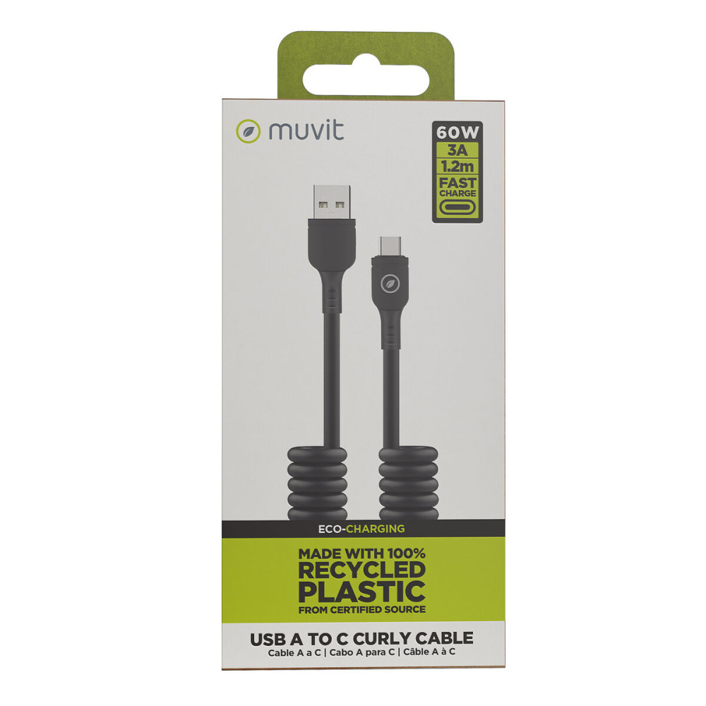 USB A to USB-C Cable Muvit for Change Black