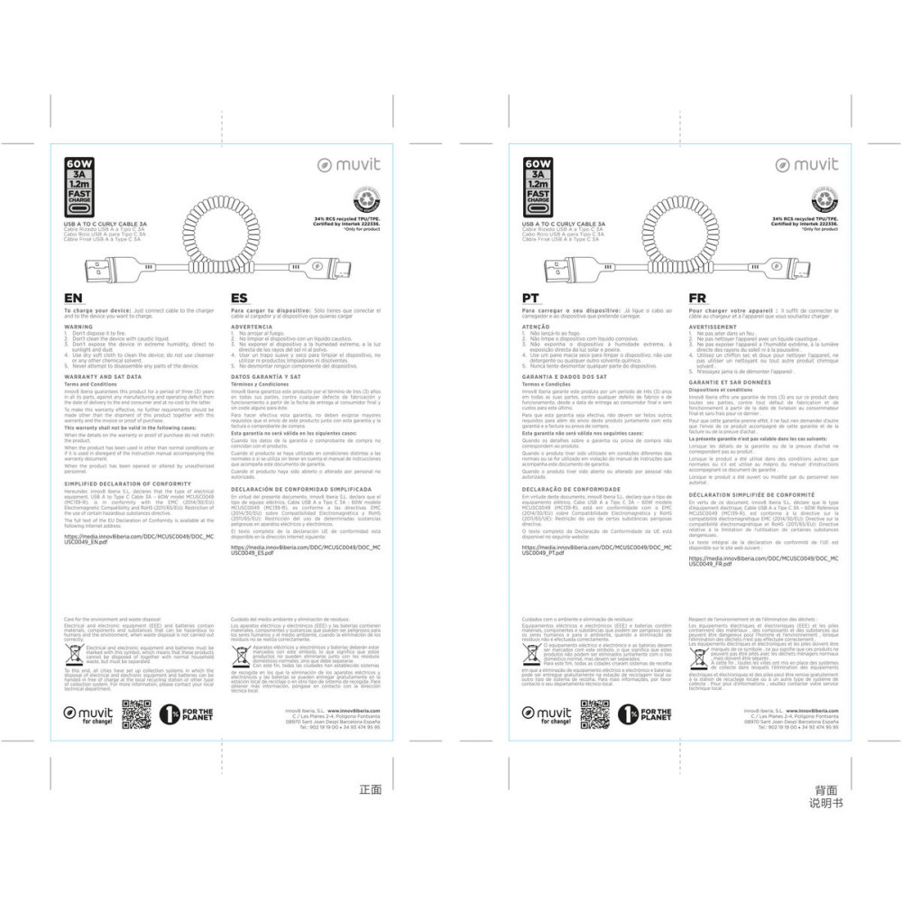 USB A to USB-C Cable Muvit for Change Black