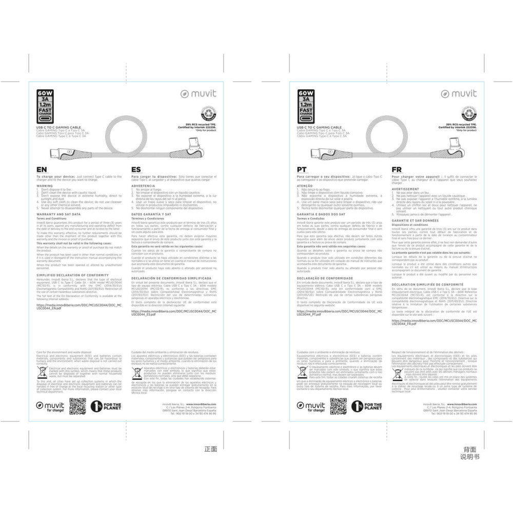 USB-C to USB-C Cable Muvit for Change Black 1,2 m