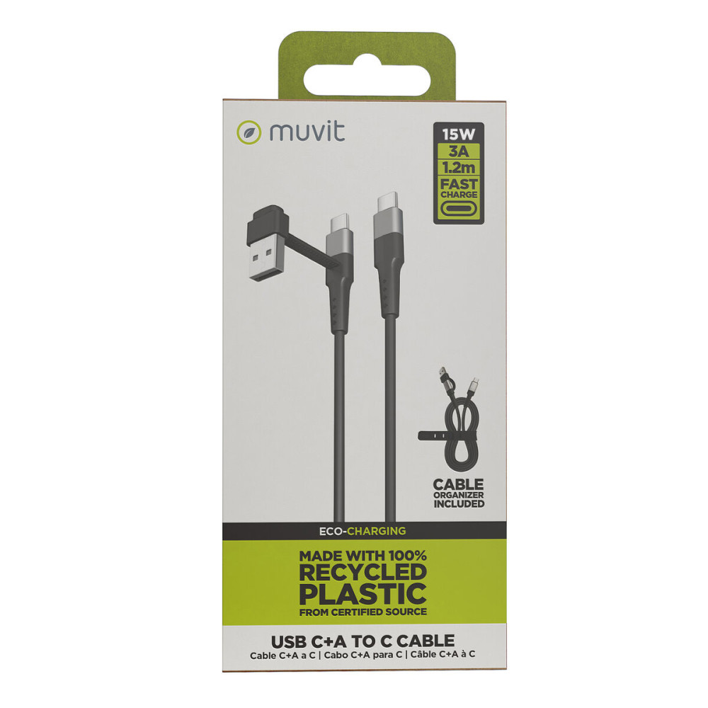 USB A to USB-C Cable Muvit for Change Black