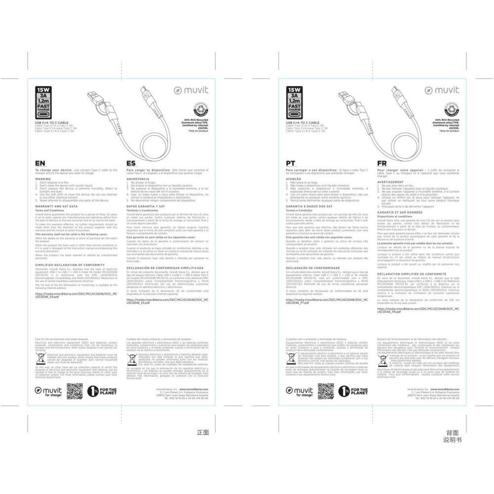 USB A to USB-C Cable Muvit for Change Black