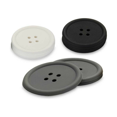 Coasters Kinvara White Black Grey Silicone Plastic Button 9 x 2 x 9 cm 8,8 x 8,8 x 0,05 cm 8 x 0,05 x 8 cm 9 x 1,8 x 9 cm Set (2