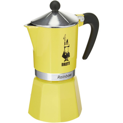 Italian Coffee Pot Bialetti Rainbow Yellow Jaune Metal 6 Cups