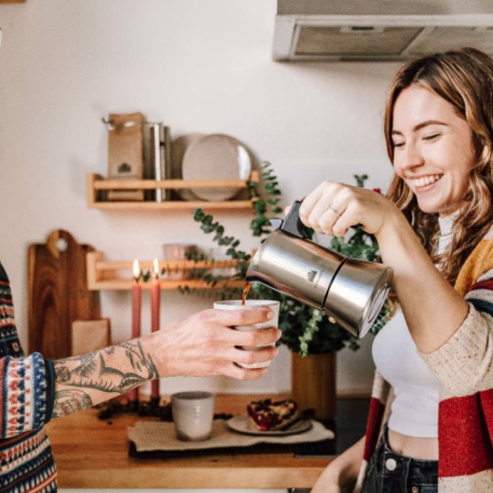 Italian Coffee Pot Bialetti Silver Wood Stainless steel