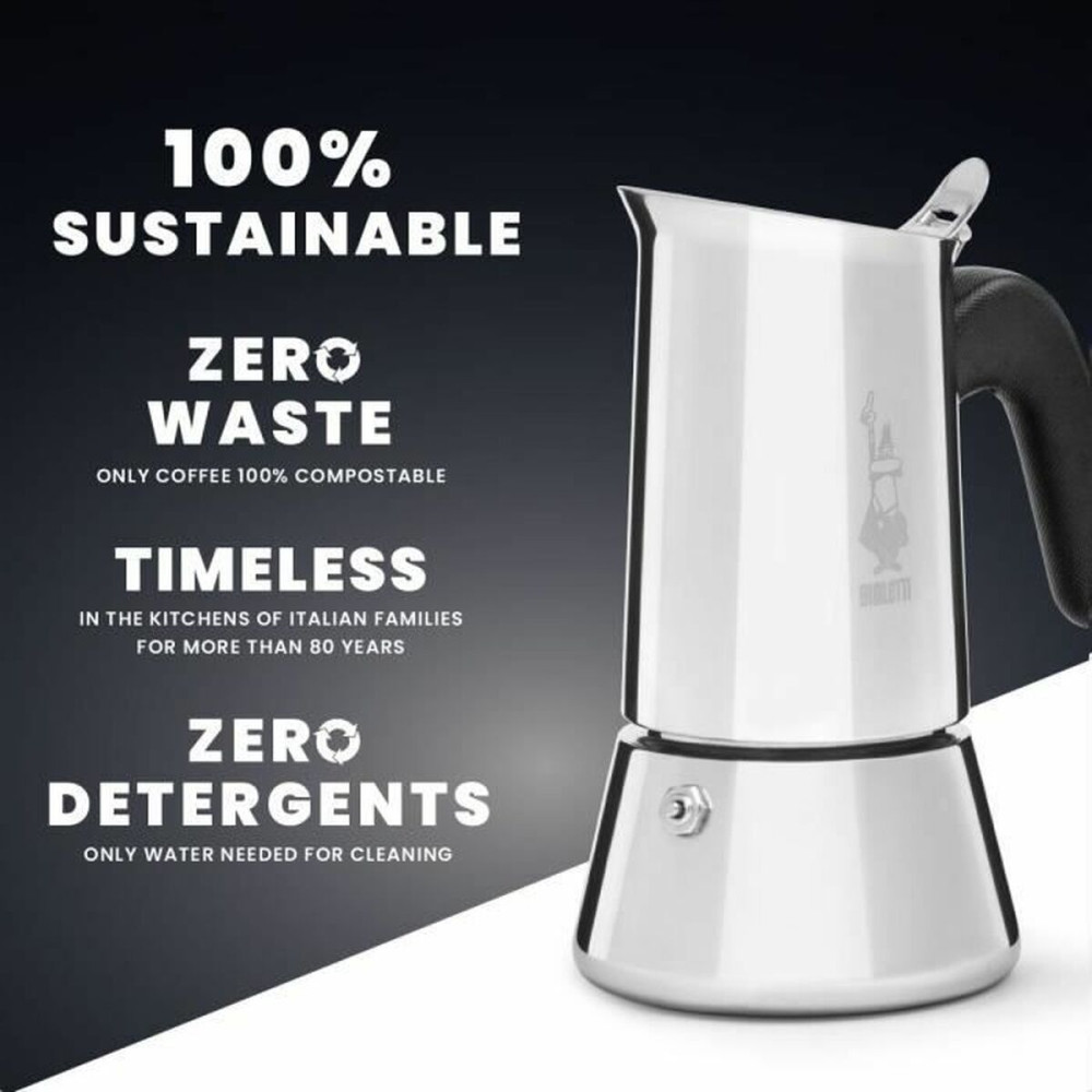 Italian Coffee Pot Bialetti Silver Wood Stainless steel