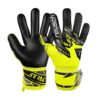 Goalkeeper Gloves Reusch Attrakt Silver safe Yellow Black Adults
