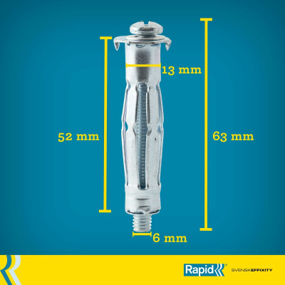 Wall plugs and screws Rapid 13 x 52 mm M6 x 63 mm Metal Expansion 10 Units