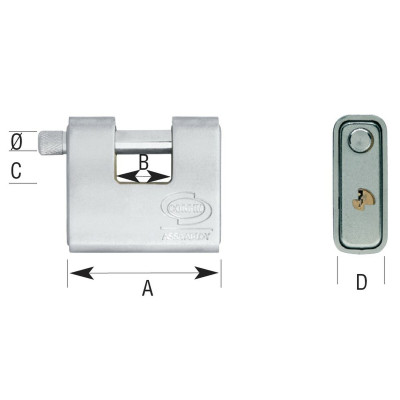 Key padlock CORBIN Rectangular Brass Steel Armored