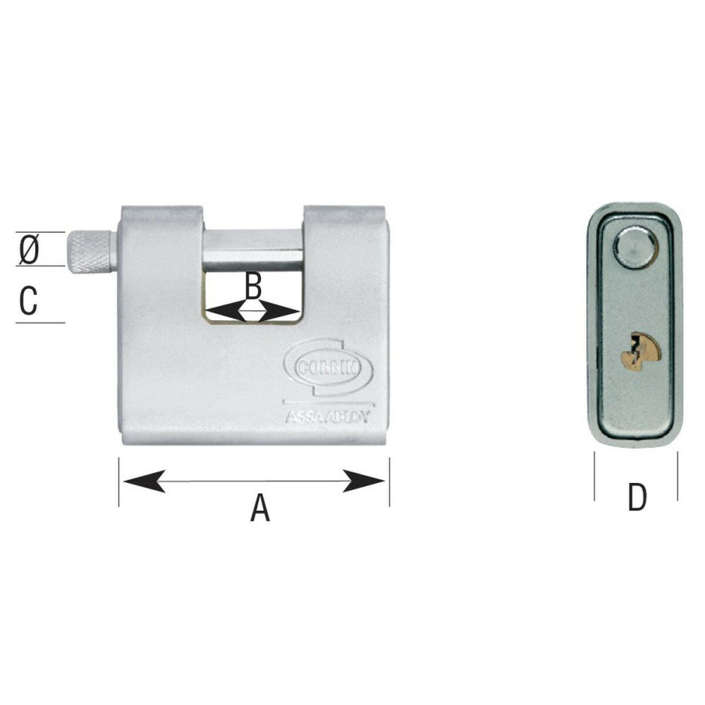 Key padlock CORBIN Rectangular Brass Steel Armored