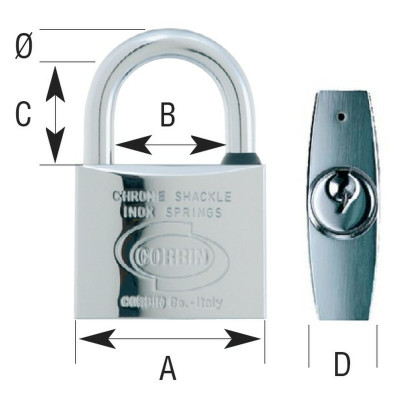 Key padlock CORBIN Euromarine 50 mm Bow Stainless steel Brass