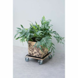 Flowerpot Standt with Wheels Nature Black Wood 38 x 38 cm