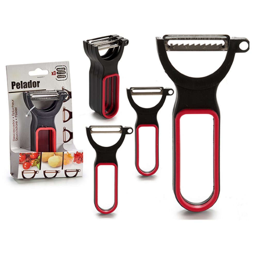 Set of Peelers Black Red Steel Natural rubber polypropylene 11 x 17,5 x 4,5 cm 13 x 4,5 x 7 cm