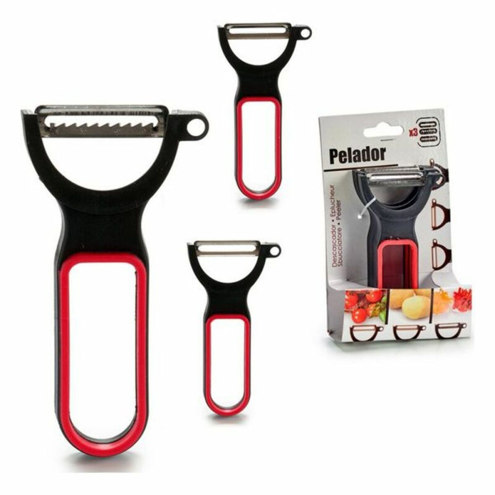 Set of Peelers Black Red Steel Natural rubber polypropylene 11 x 17,5 x 4,5 cm 13 x 4,5 x 7 cm