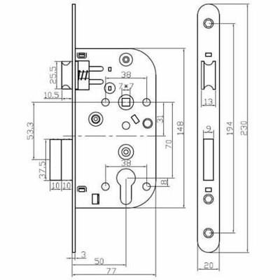 Mortise lock Yale Y60R-A50/N Steel 7,7 x 2 x 23 cm