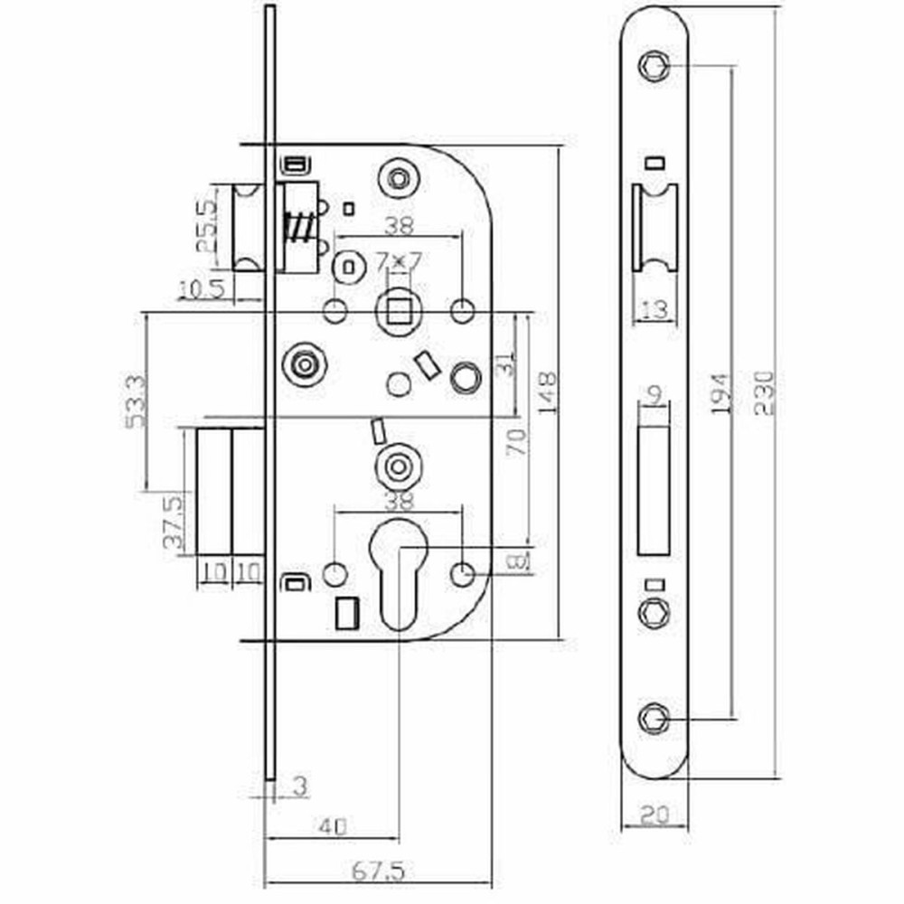 Mortise lock Yale Y60R-A40/N 6,75 x 2 x 23 cm Steel