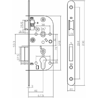 Mortise lock Yale Y60R-A40/N 6,75 x 2 x 23 cm Steel