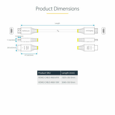 USB Cable Startech HDMI2-CABLE-4K60-10W White 3 m