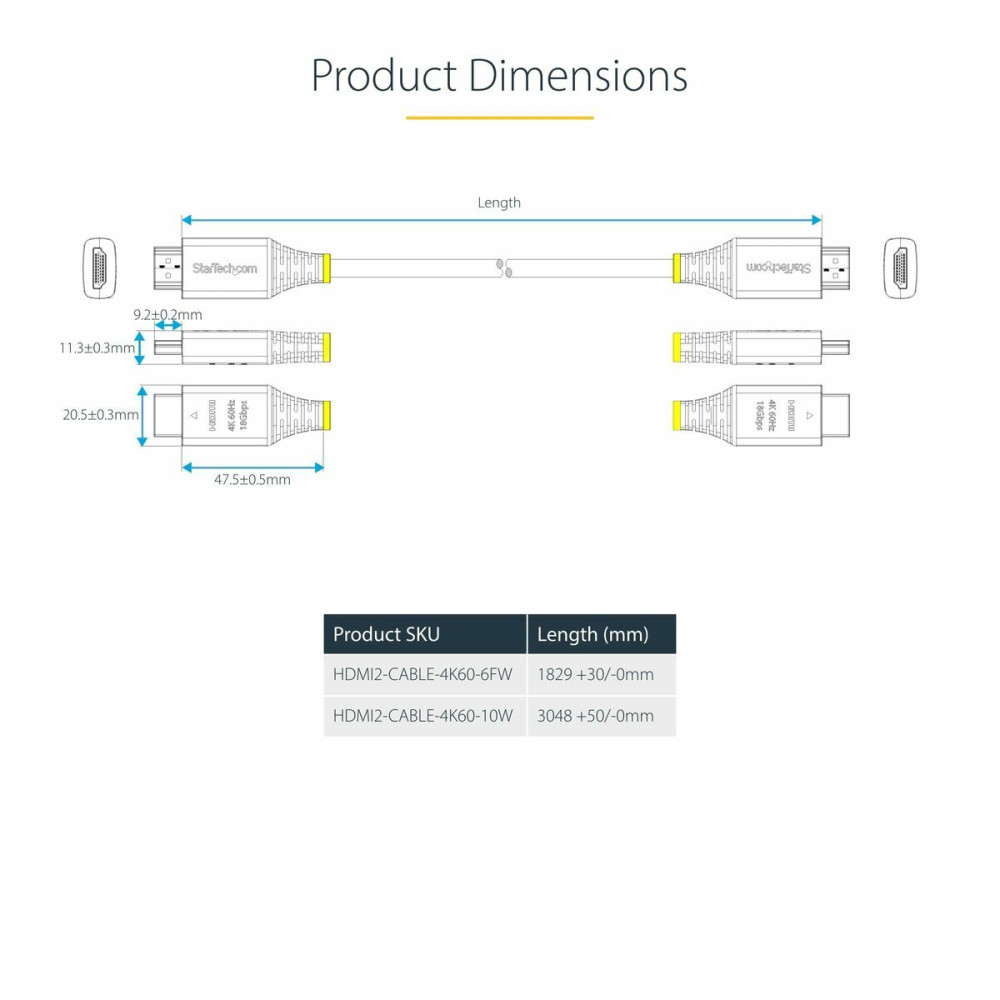 USB Cable Startech HDMI2-CABLE-4K60-10W White 3 m