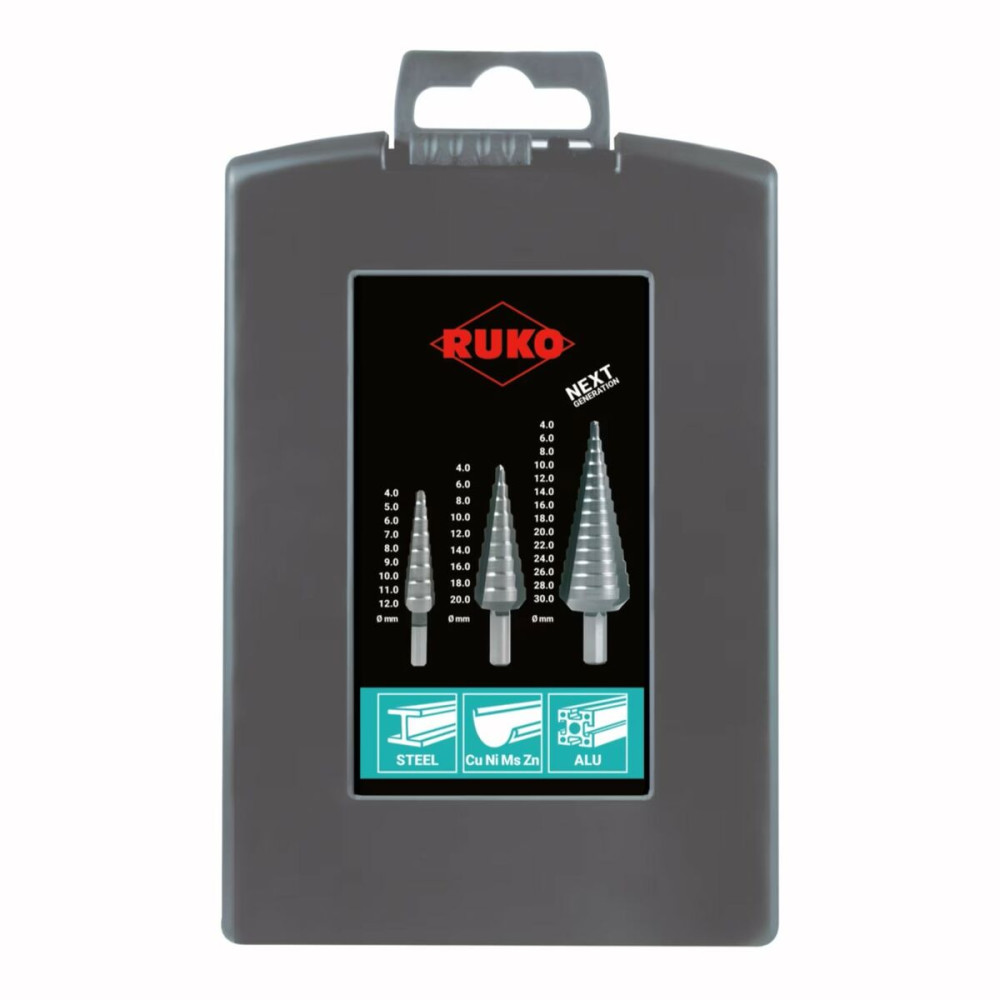 Spool set RUKO 101326RO Steel High speed steel (HSS) Step drill bit 3 Pieces