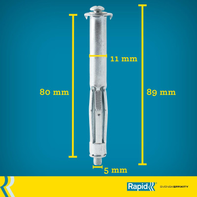 Wall plugs and screws Rapid 5001552 Ø 11 x 80 mm M5 x 89 mm Metal Expansion (10 Units)