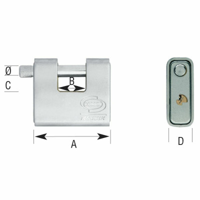 Key padlock CORBIN Rectangular Metal Brass Steel Armored