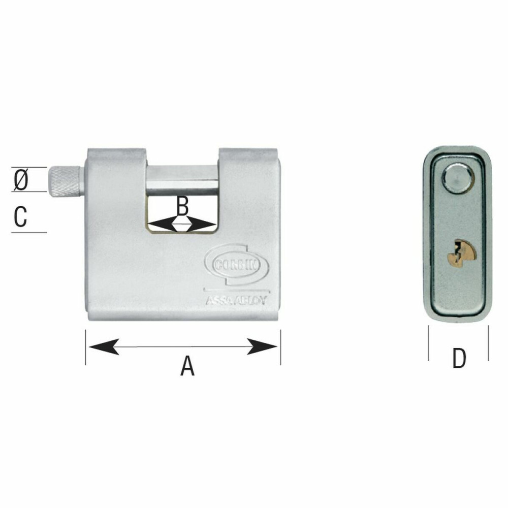 Key padlock CORBIN Rectangular Metal Brass Steel Armored