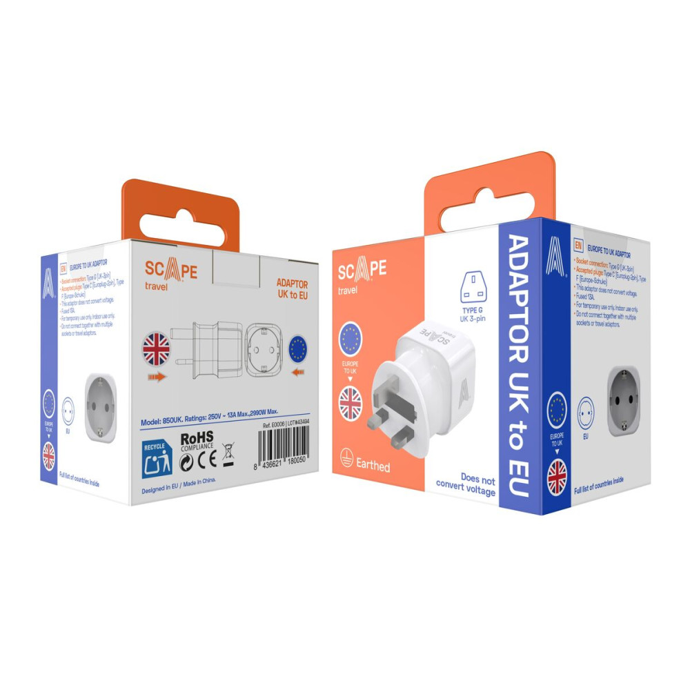 Plug adapter Scape Travel 850UK Plastic 13 A