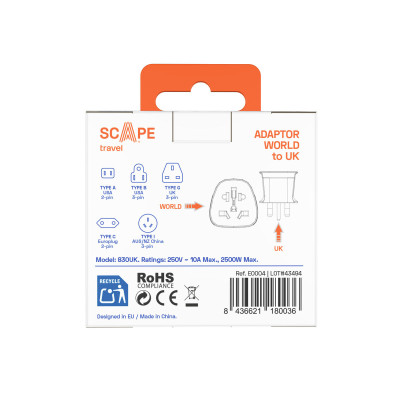 Plug adapter Scape Travel 830UK Plastic 13 A