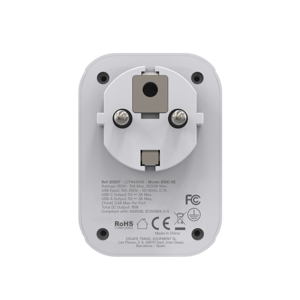 Plug adapter Scape Travel 830C-DE Plastic