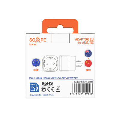 Plug adapter Scape Travel 850AU Plastic 10 A